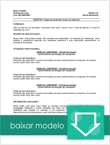 Baixe Modelo de Currículo Pronto para Preencher